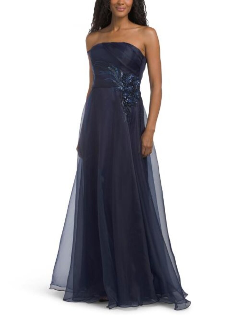 RENE BY RENE RUIZ Strapless 3d Embellished Organza Gown